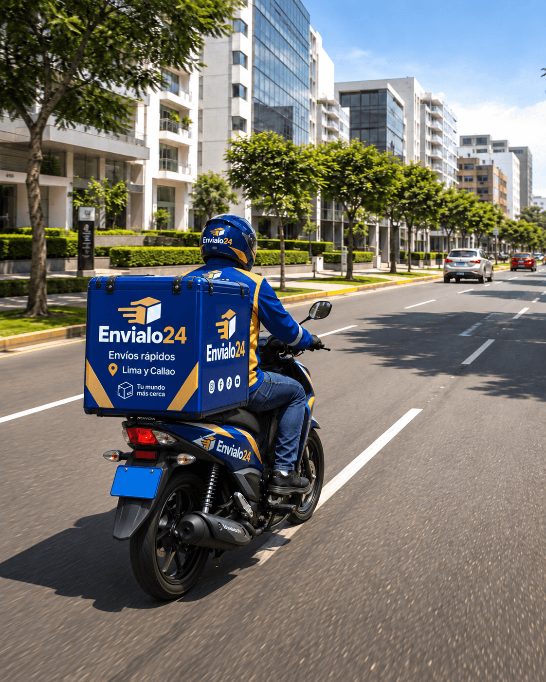 Un motorizado de Envíalo24 en ruta por una avenida de Lima