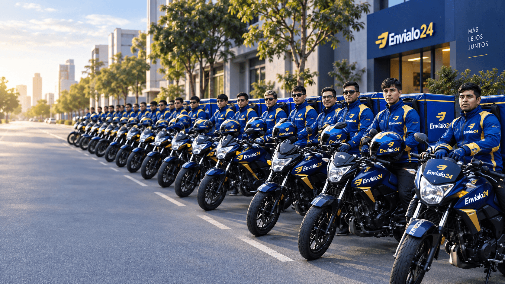 La flota de motorizados de Envíalo24 formada al amanecer